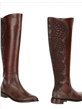 Gianni Bini Redwood Leather Embroidered western Knee-High Boots sz 5